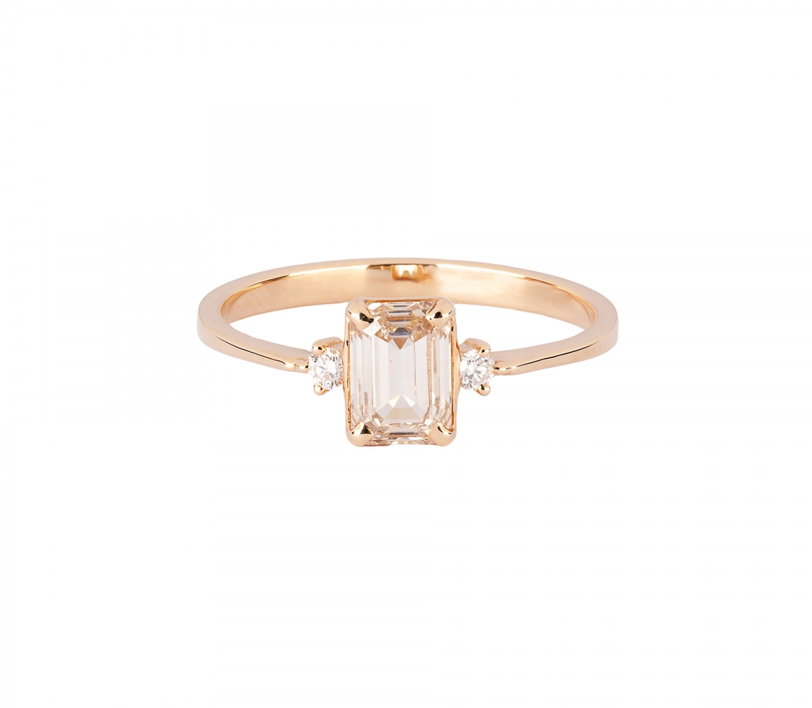 Pierścionek z diamentem 1 ct w szlifie Emerald, Złoto 585 - 1