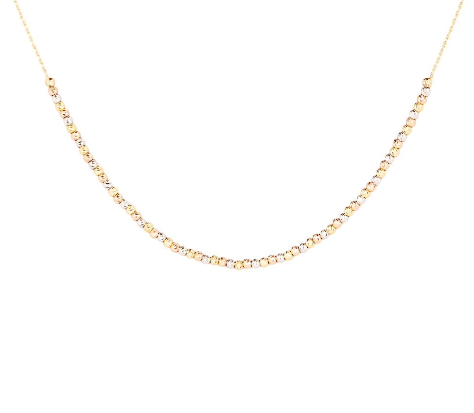 14K Gold, Chain Necklace with Golden Beads - 1