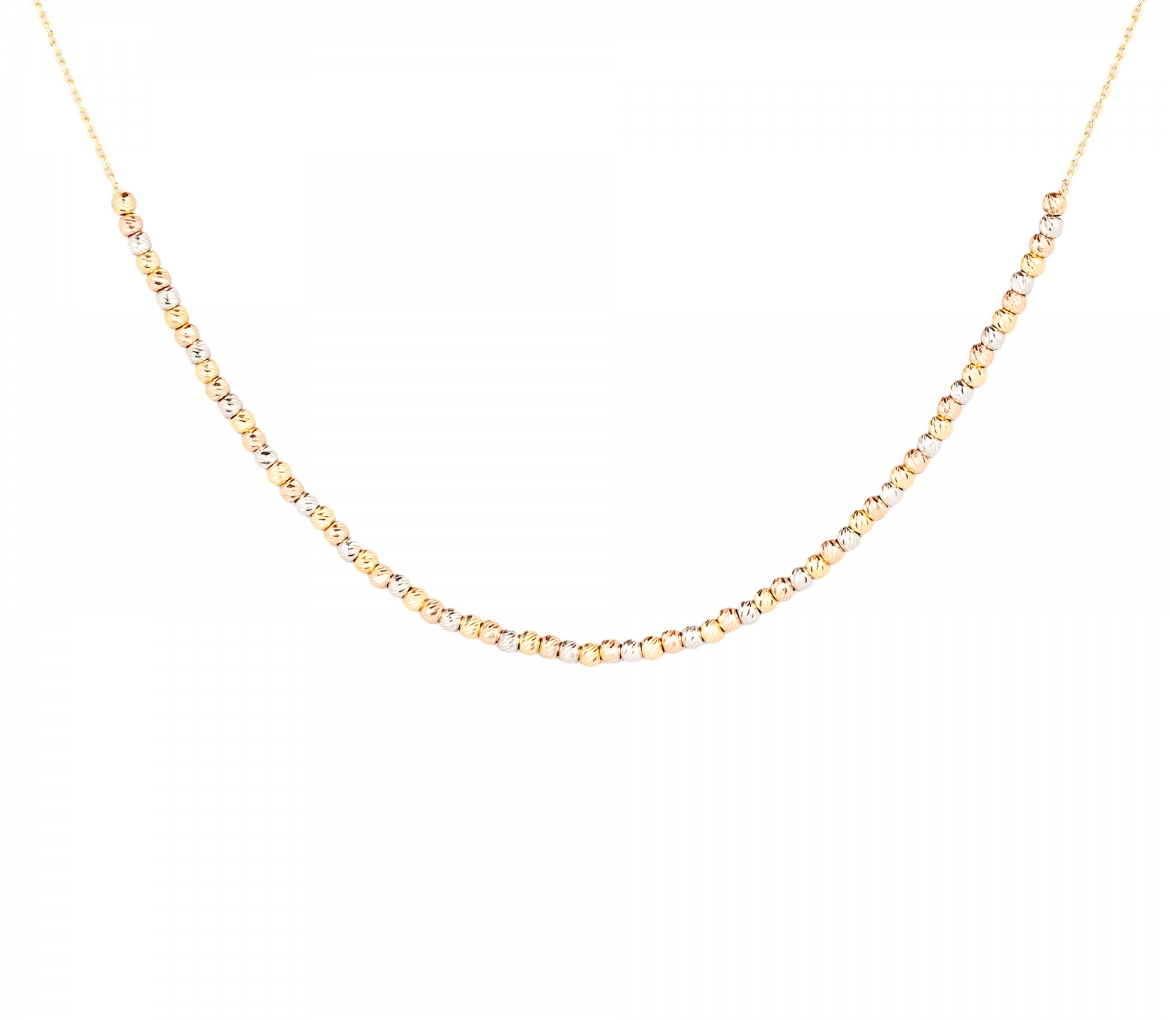 14K Gold, Chain Necklace with Golden Beads - 1