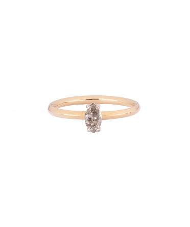 14K Gold, Simple Fantasy Ring with Salt & Pepper Marquise-Cut Diamond - 1