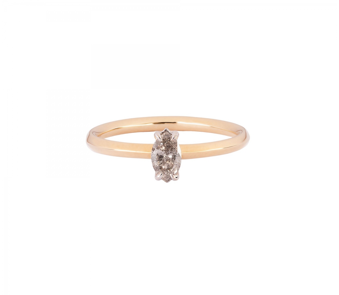 Pierścionek Simple Fantasy z diamentem Salt & Pepper w szlifie Marquise, Złoto 585 - 1