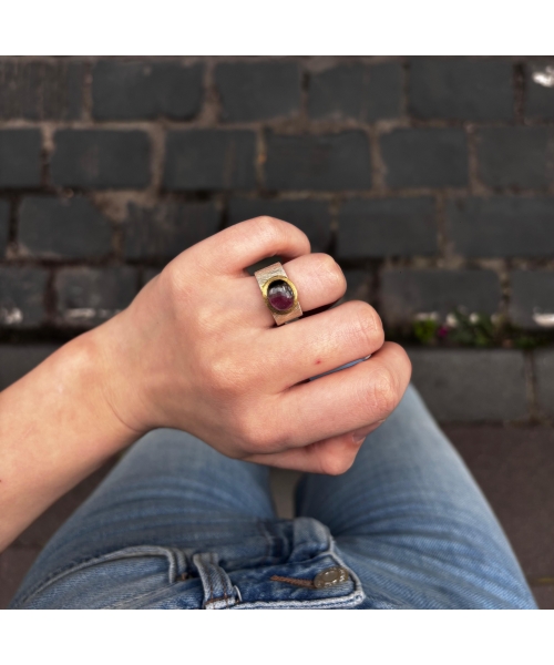 24K Gold, Sterling Silver, Watermelon Tourmaline Signet Ring - 3