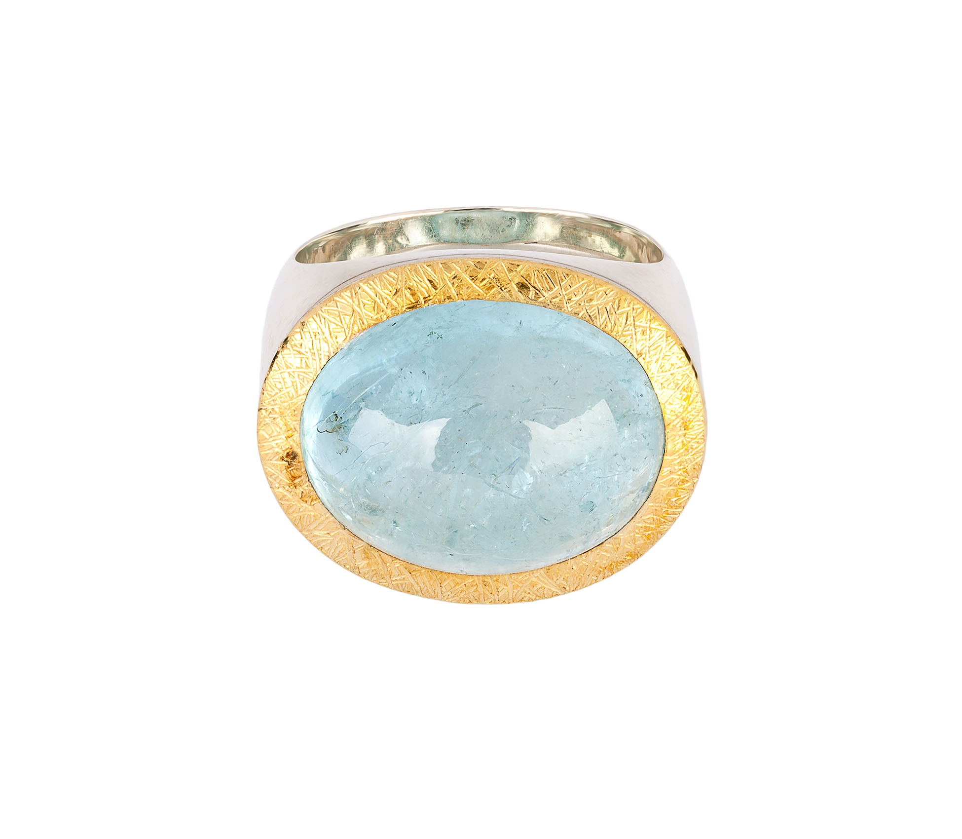 24K Gold, Sterling Silver, Aquamarine Signet Ring - 1 24K Gold, Sterling Silver, Aquamarine Signet Ring - 1