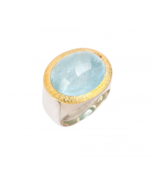 24K Gold, Sterling Silver, Aquamarine Signet Ring - 2