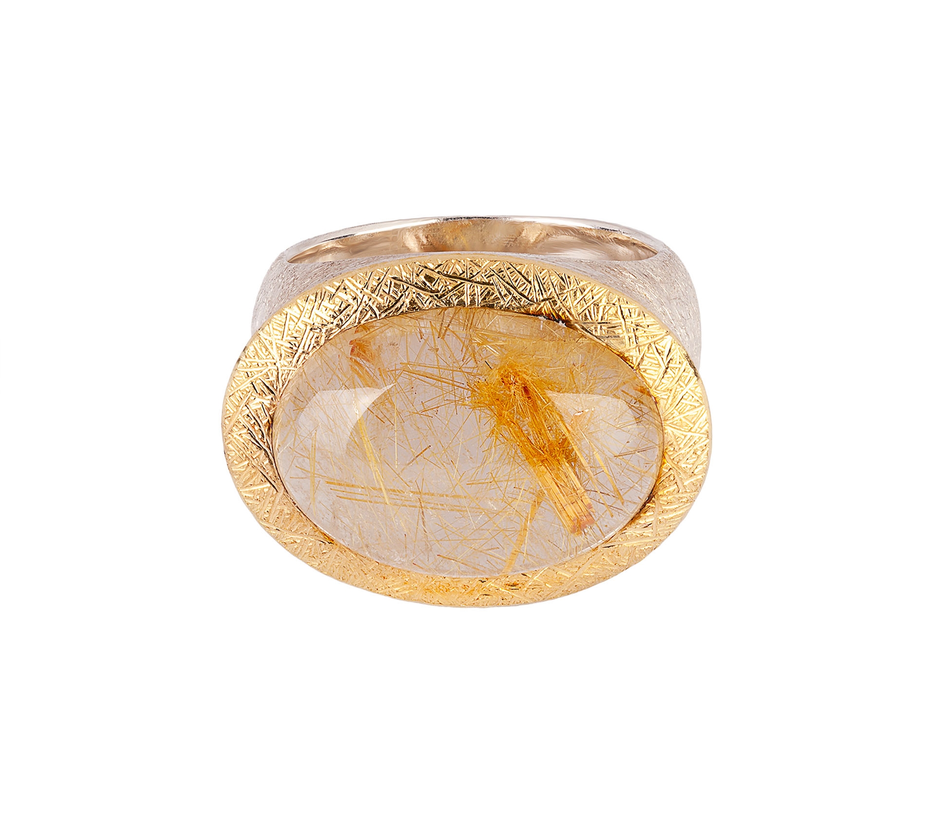 24K Gold, Sterling Silver, Signet Ring with Rutilated Quartz - 1 24K Gold, Sterling Silver, Signet Ring with Rutilated Quartz - 1