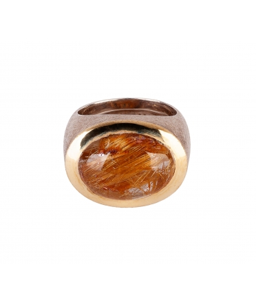 24K Gold, Sterling Silver, Signet Ring with Rutilated Quartz - 1