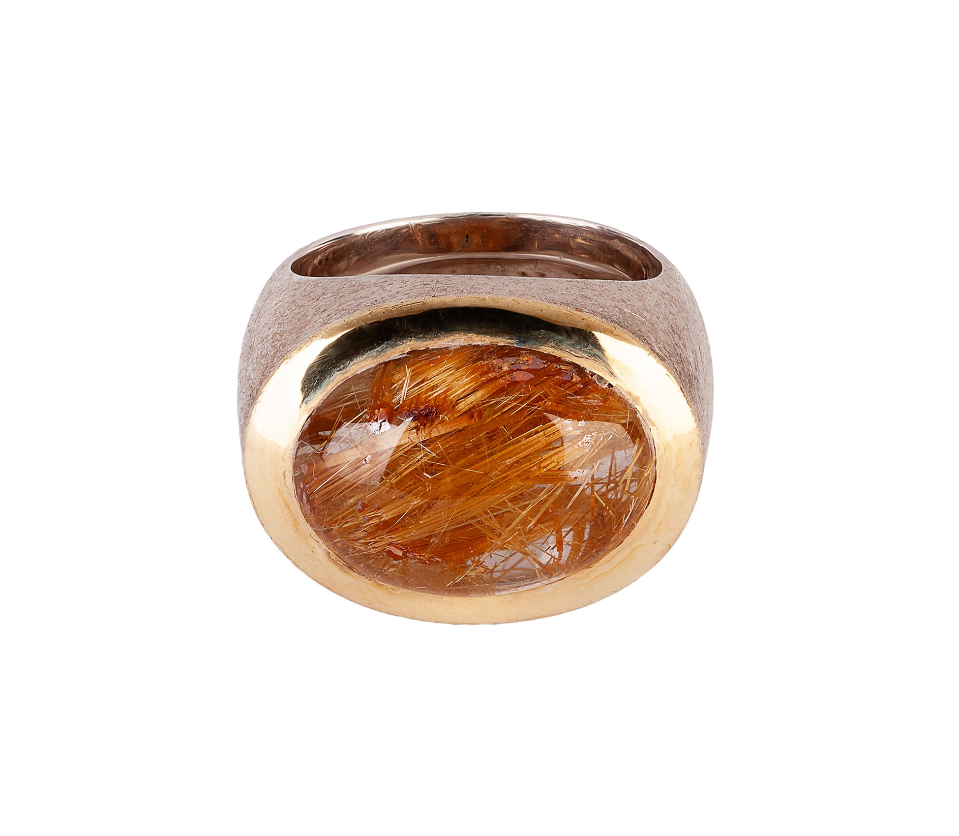 24K Gold, Sterling Silver, Signet Ring with Rutilated Quartz - 1 24K Gold, Sterling Silver, Signet Ring with Rutilated Quartz - 1