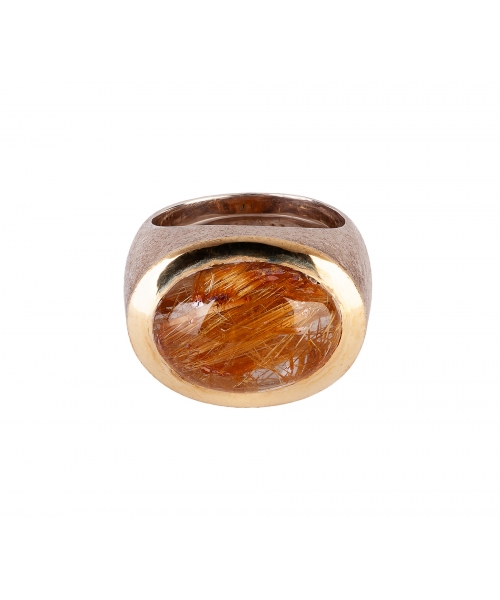 24K Gold, Sterling Silver, Signet Ring with Rutilated Quartz - 1