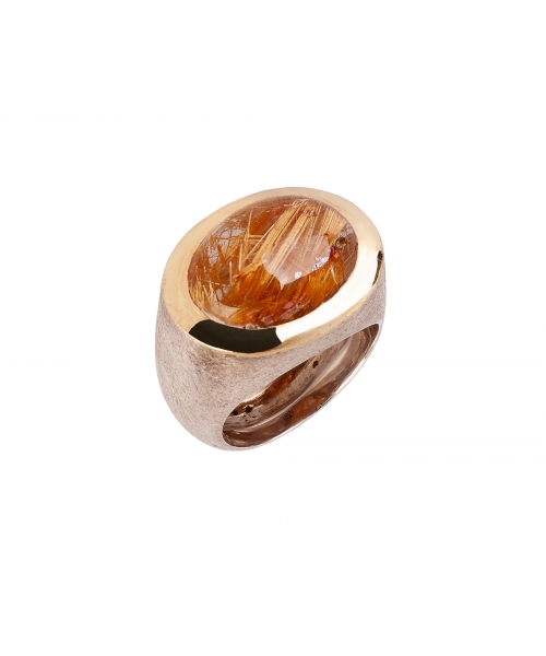 24K Gold, Sterling Silver, Signet Ring with Rutilated Quartz - 2
