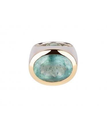 24K Gold, Sterling Silver, Aquamarine Signet Ring - 1