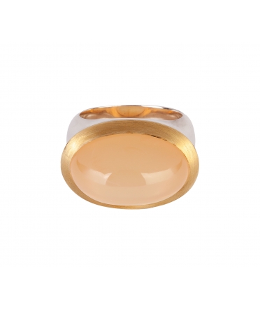 24K Gold, Sterling Silver, Moonstone Signet Ring - 1