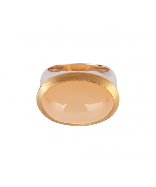24K Gold, Sterling Silver, Moonstone Signet Ring - 1