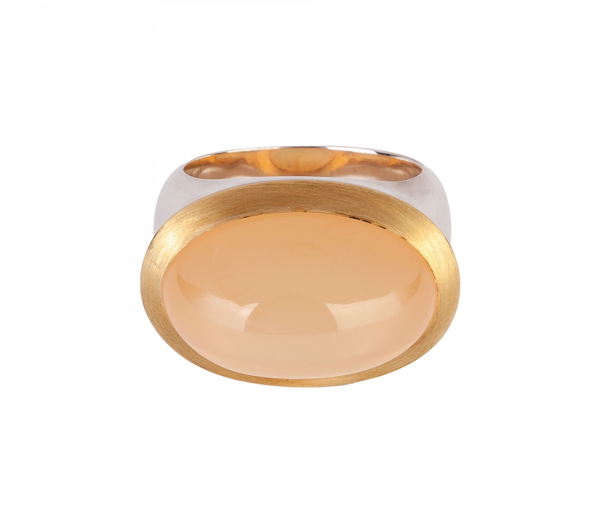 24K Gold, Sterling Silver, Moonstone Signet Ring - 1