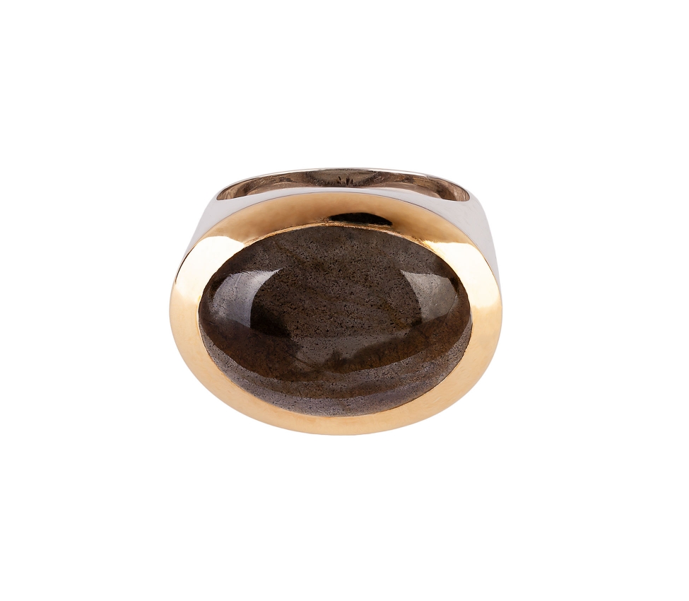 24K Gold, Sterling Silver, Moonstone Signet Ring - 1