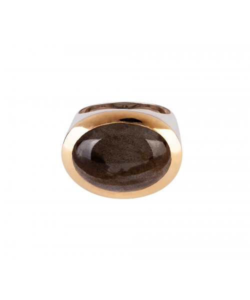 24K Gold, Sterling Silver, Moonstone Signet Ring - 1