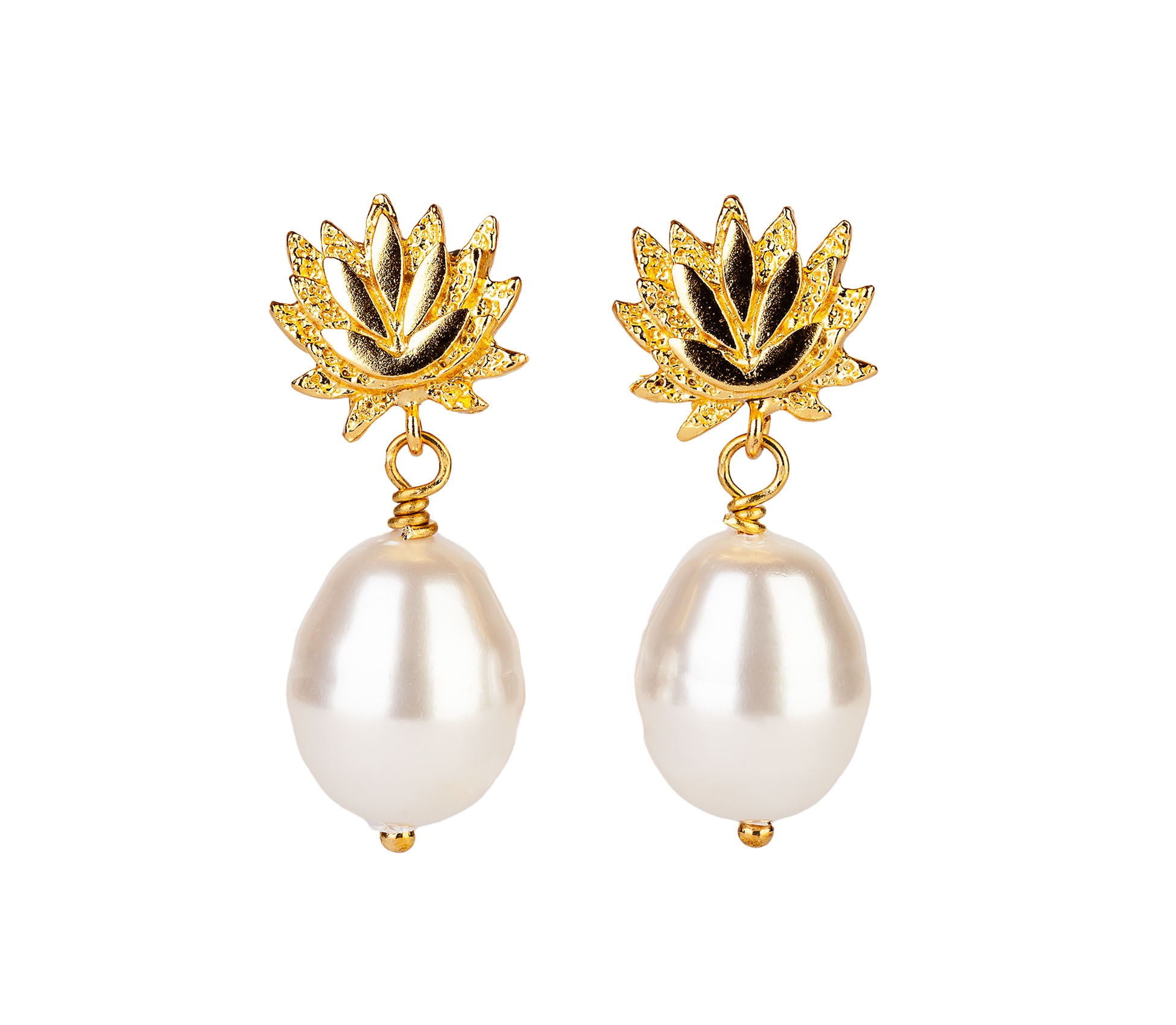 Goldplated Bronze Earrings with Imitation Pearl - 1 Goldplated Bronze Earrings with Imitation Pearl - 1