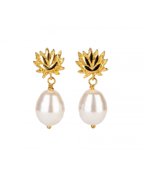 Goldplated Bronze Earrings with Imitation Pearl - 1