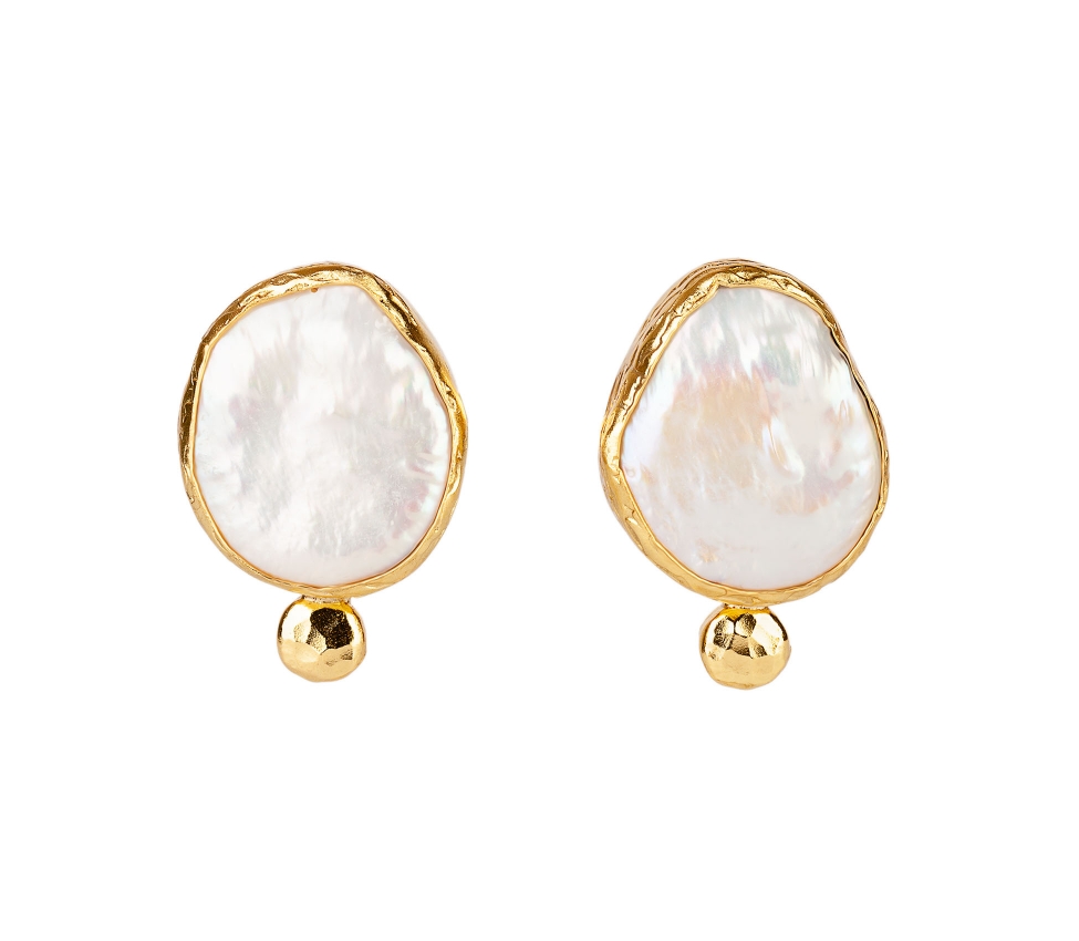 Gold-Plated Bronze Artistic Pearl Earrings - 1