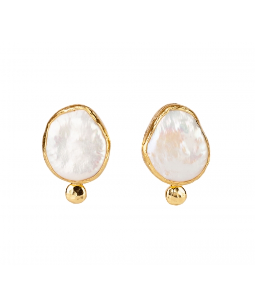 Gold-Plated Bronze Artistic Pearl Earrings - 1