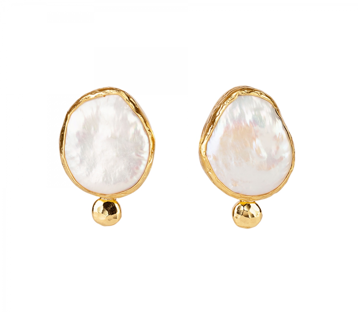 Gold-Plated Bronze Artistic Pearl Earrings - 1