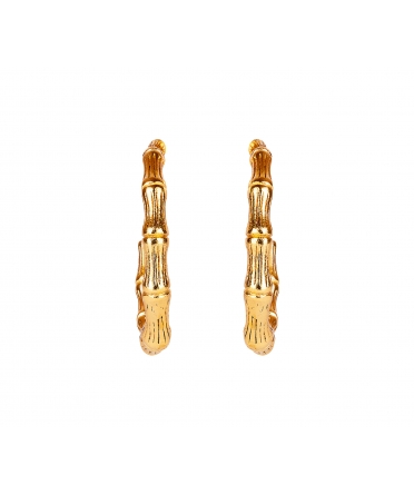 Gold-Plated Bronze Bamboo Hoop Earrings - 1