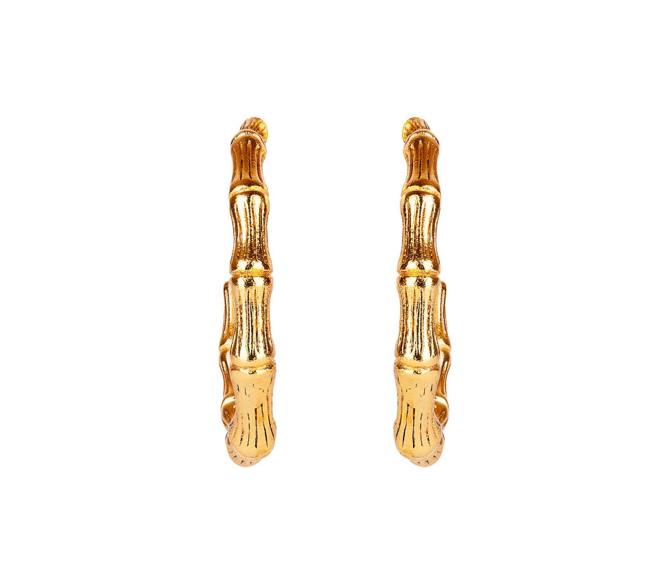 Gold-Plated Bronze Bamboo Hoop Earrings - 1