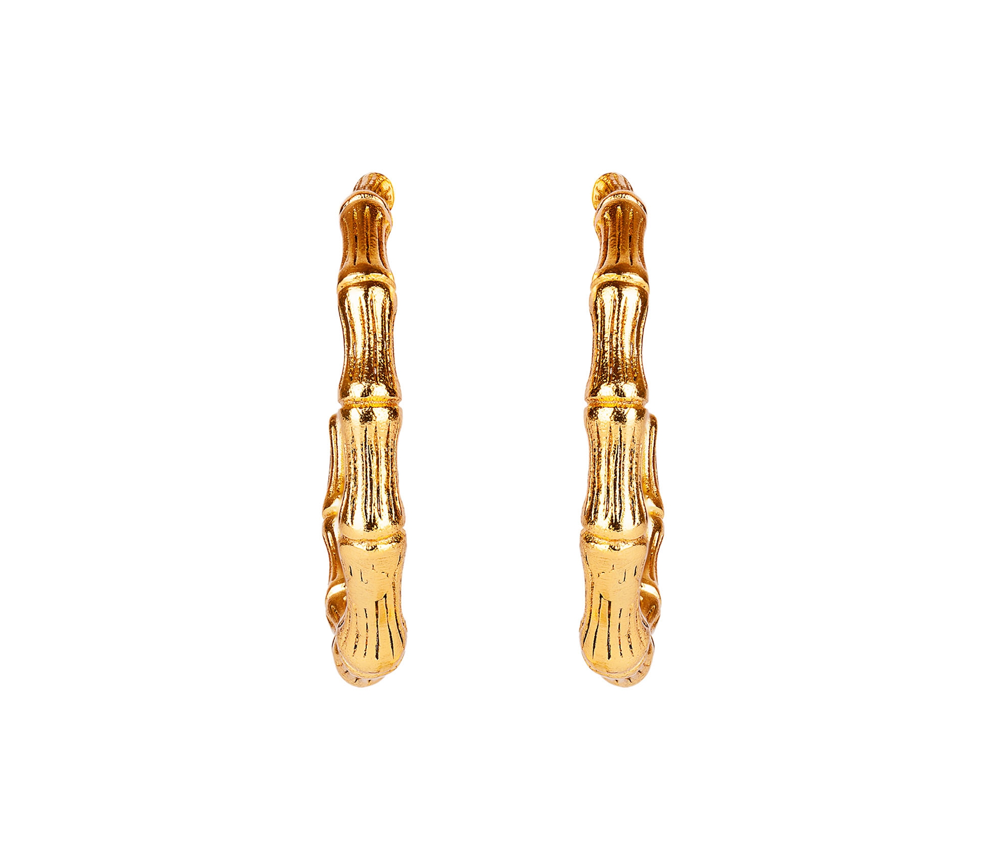 Gold-Plated Bronze Bamboo Hoop Earrings - 1 Gold-Plated Bronze Bamboo Hoop Earrings - 1