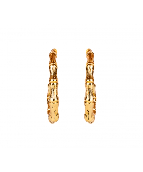 Gold-Plated Bronze Bamboo Hoop Earrings - 1