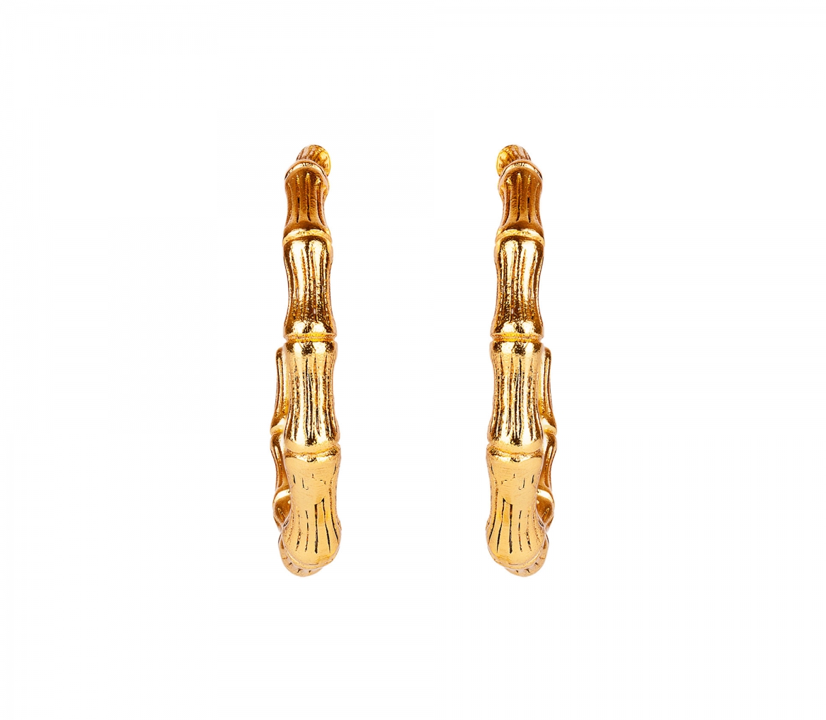 Gold-Plated Bronze Bamboo Hoop Earrings - 1