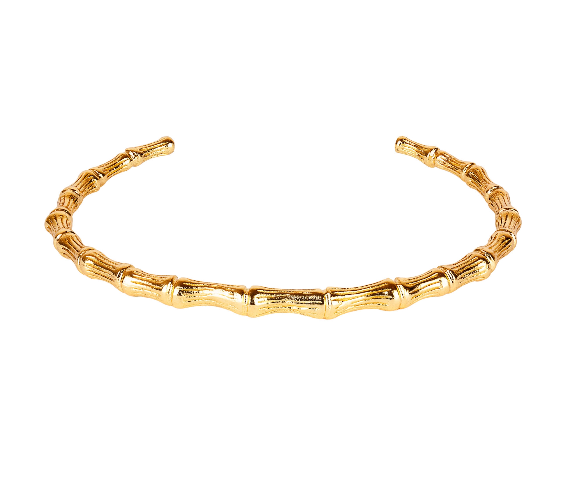 Gold-Plated Bronze Stiff Bamboo Bracelet - 1 Gold-Plated Bronze Stiff Bamboo Bracelet - 1