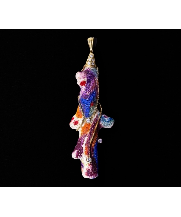 18K Gold, Diamond Pendant with White Coral, Handcrafted, Vintage - 1