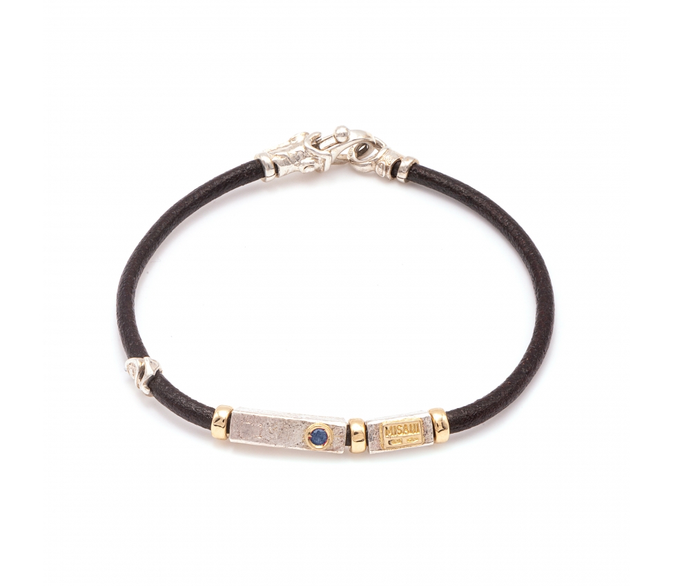 Leather Bracelet with Handmade 18K Gold and Silver elements - 1