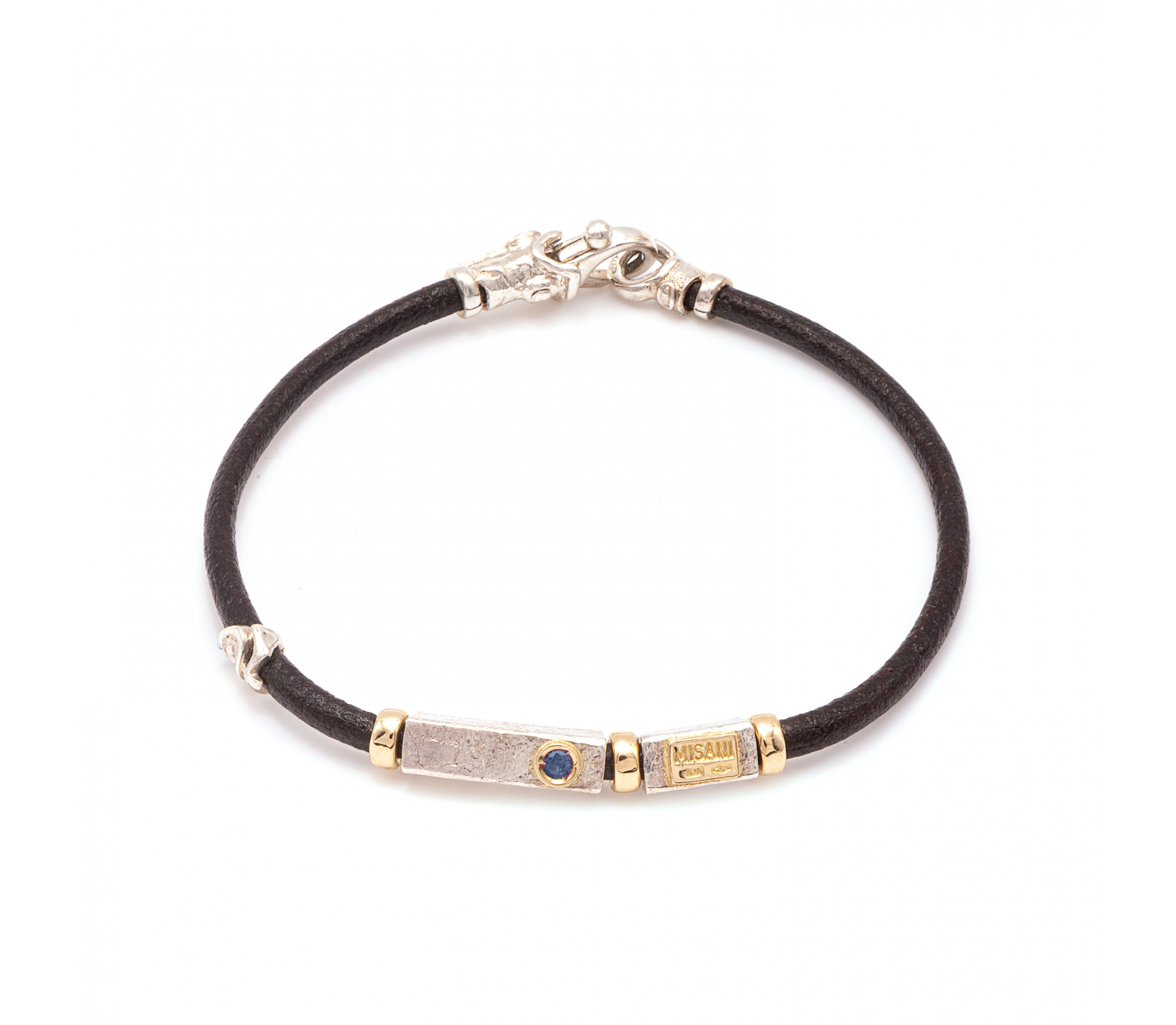 Leather Bracelet with Handmade 18K Gold and Silver elements - 1 Leather Bracelet with Handmade 18K Gold and Silver elements - 1