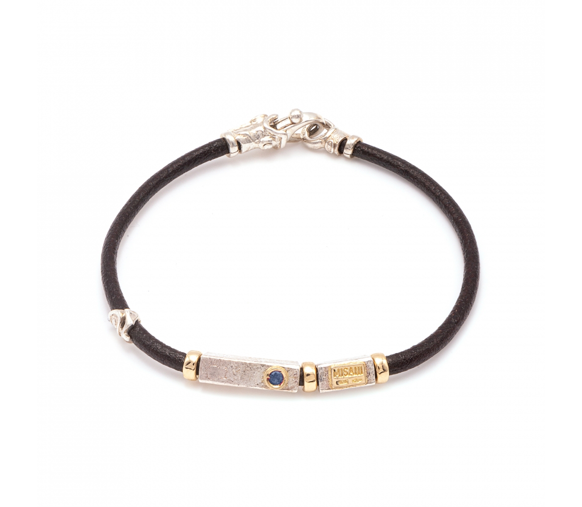 Leather Bracelet with Handmade 18K Gold and Silver elements - 1