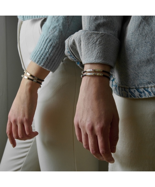 Leather Bracelet with Handmade 18K Gold and Silver elements - 2