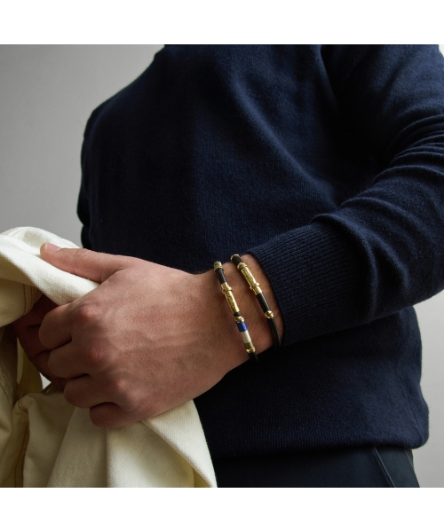 Leather bracelet with handmade gold elements and silk threads - 3
