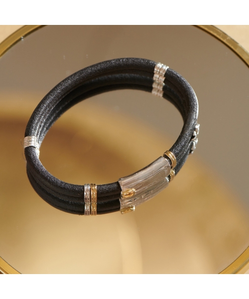 Leather Bracelet with Handmade 18K Gold and Silver Elements - 5