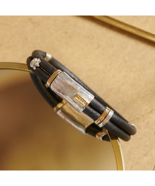 Leather Bracelet with Handmade 18K Gold and Silver Elements - 6
