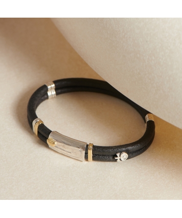 Leather Bracelet with Handmade 18K Gold and Silver Elements - 3