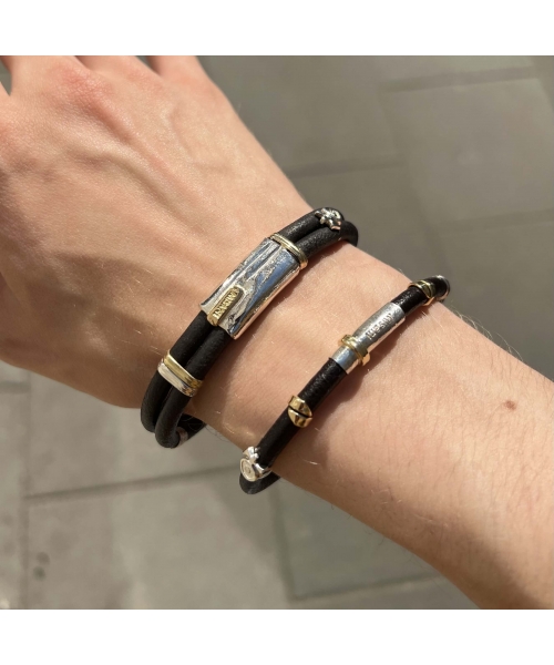 Leather Bracelet with Handmade 18K Gold and Silver Elements - 4
