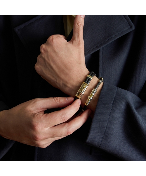 Leather bracelet with diamond and handmade gold and silver elements - 2