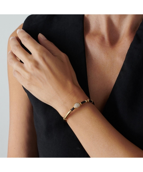 Leather bracelet with diamonds and handmade gold and silver elements - 3
