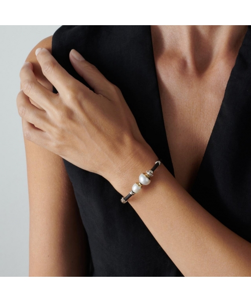 Leather Bracelet with Pearls and Handmade Gold and Silver Elements - 2