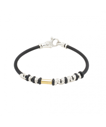 Leather Bracelet with Handmade Gold and Silver Elements - 1