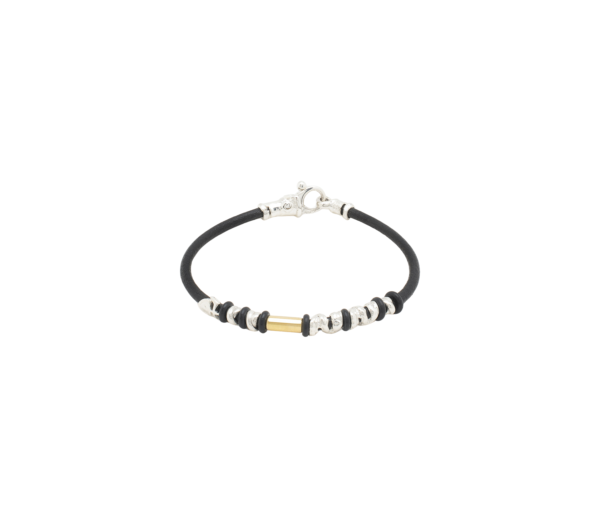 Leather Bracelet with Handmade Gold and Silver Elements - 1 Leather Bracelet with Handmade Gold and Silver Elements - 1