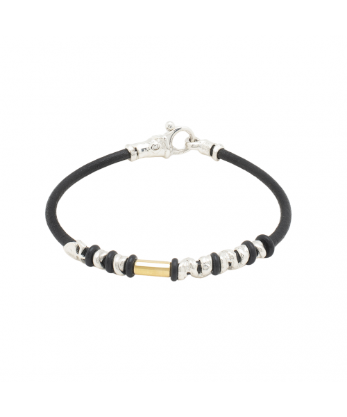 Leather Bracelet with Handmade Gold and Silver Elements - 1