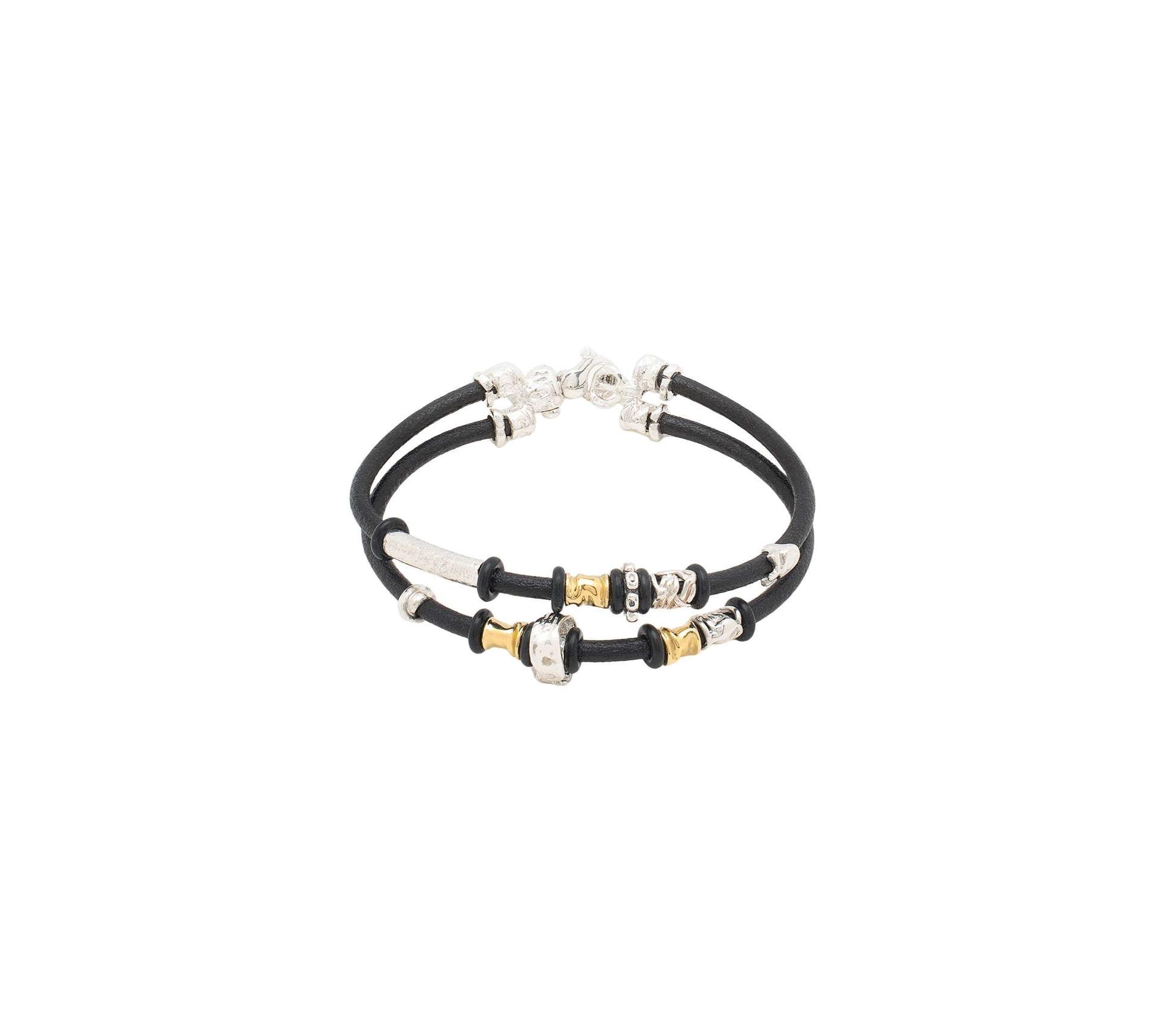 Leather Bracelet with Handmade Gold and Silver Elements - 1 Leather Bracelet with Handmade Gold and Silver Elements - 1