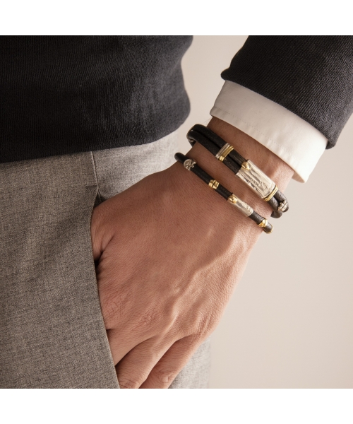 Leather Bracelet with Handmade Gold and Silver Elements - 2