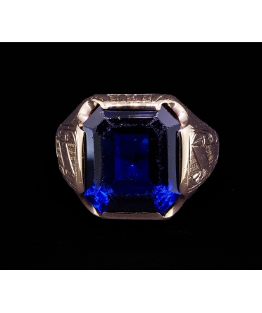 14K Gold, Signet Ring with Cobalt Glass, 1940s–1950s - 1