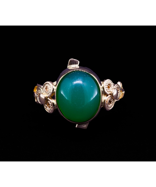 14K Gold, Ring with Green Onyx, Handcrafted Filigree, Vintage - 1